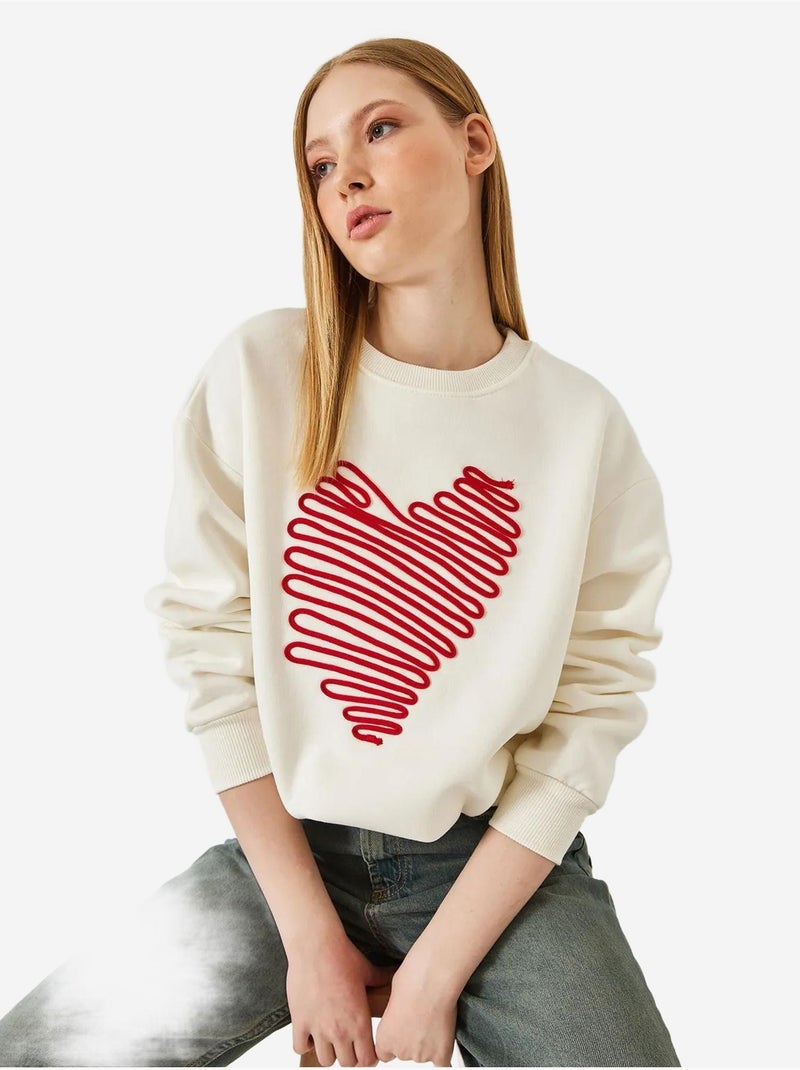 Sweat-shirt brodé cœur lucci Blanc - Kiabi