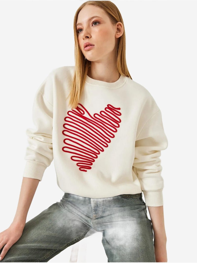 Sweat-shirt brodé cœur lucci Blanc - Kiabi