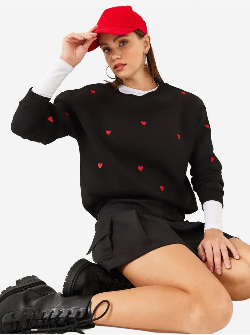 Sweat-shirt brodé cœur mbhs lucci Noir - Kiabi
