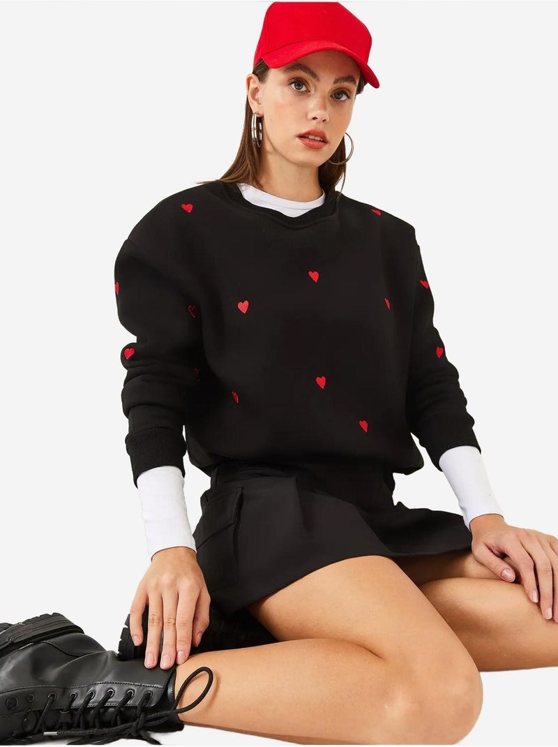 Sweat-shirt brodé cœur mbhs lucci Noir - Kiabi