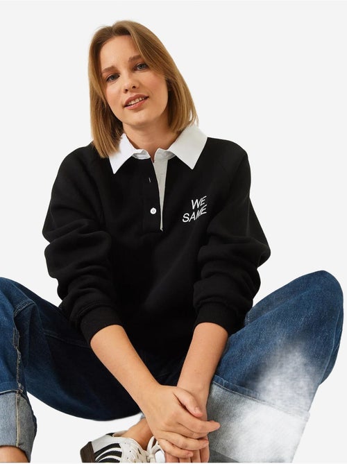 Sweat-shirt brossé à trois épaisseurs et col polo bianco lucci - Kiabi Sweat-shirt brossé à trois épaisseurs et col polo bianco lucci - Kiabi