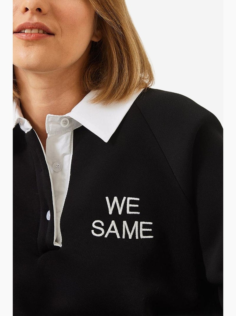 Sweat-shirt brossé à trois épaisseurs et col polo bianco lucci Noir - Kiabi
