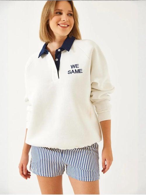 Sweat-shirt brossé à trois épaisseurs et col polo lucci - Kiabi