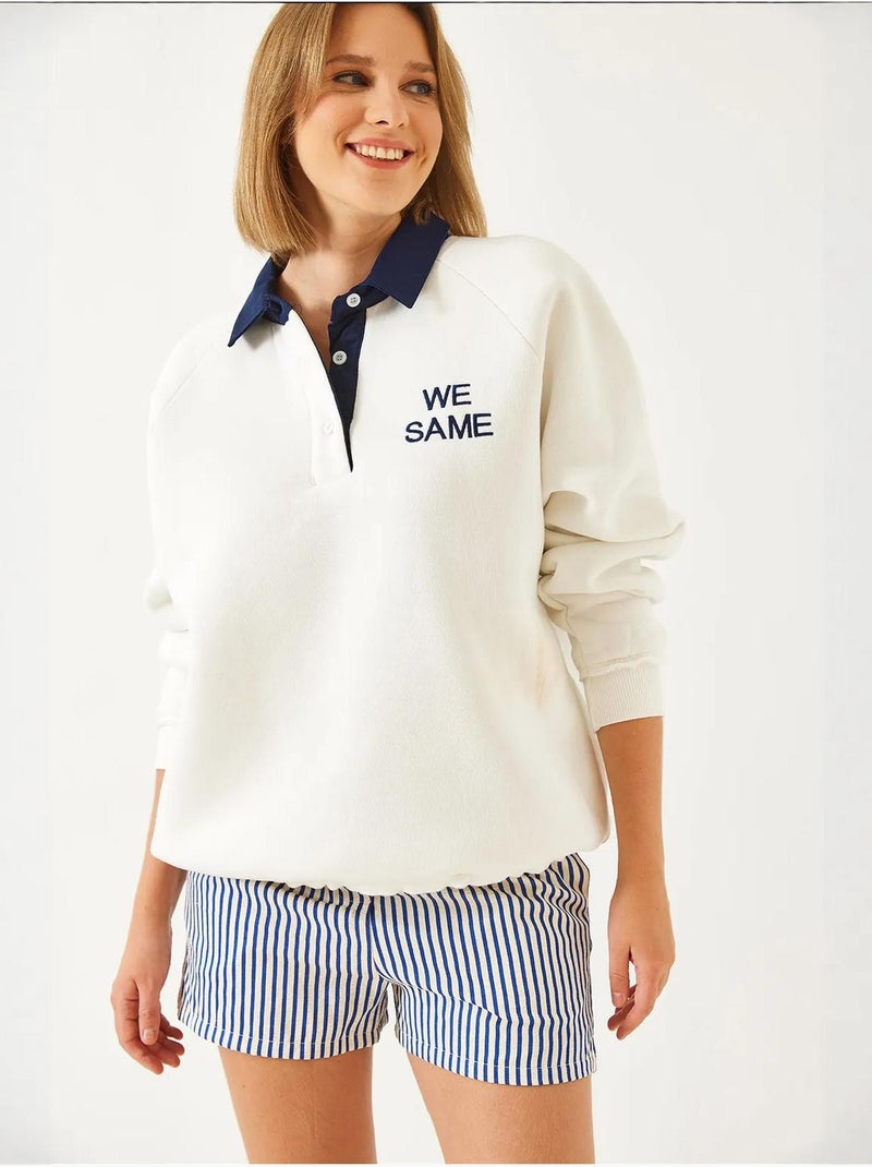Sweat-shirt brossé à trois épaisseurs et col polo lucci Blanc - Kiabi