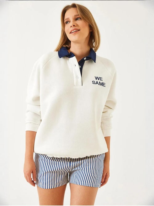Sweat-shirt brossé à trois épaisseurs et col polo lucci - Kiabi