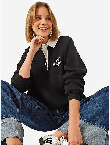 Sweat-shirt brossé à trois épaisseurs et col polo lucci