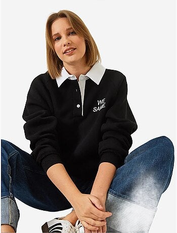 Sweat-shirt brossé à trois épaisseurs et col polo lucci