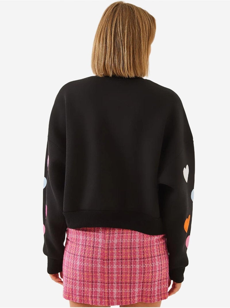 Sweat-shirt brossé triple fil brodé cœur bianco lucci Noir - Kiabi