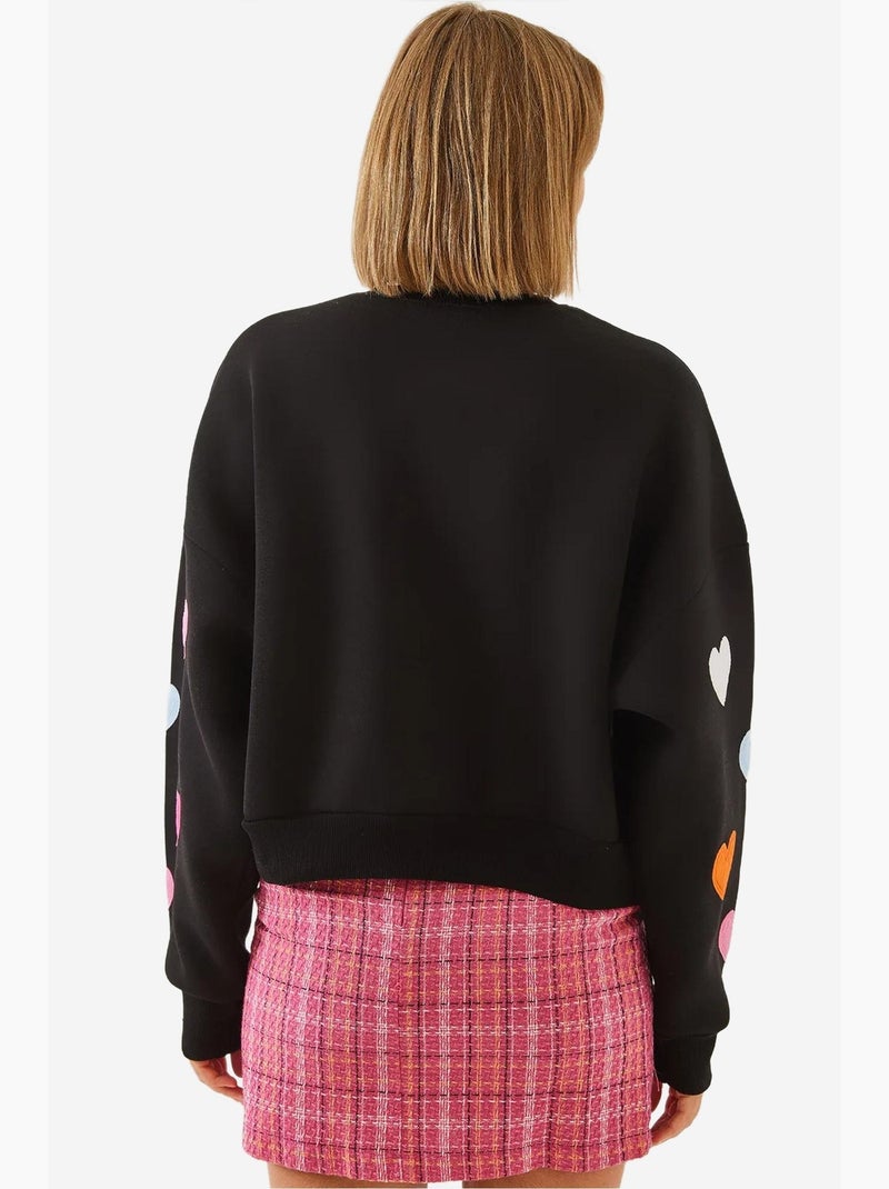 Sweat-shirt brossé triple fil brodé cœur lucci Noir - Kiabi
