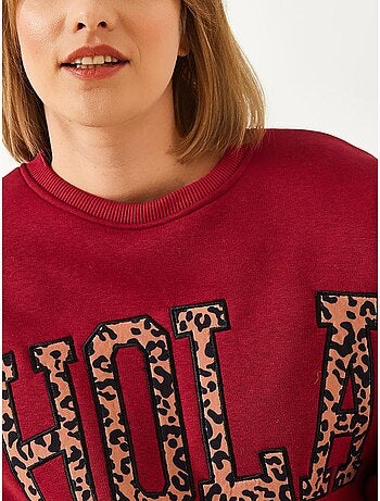 Sweat-shirt brossé trois plis brodé léopard bianco lucci