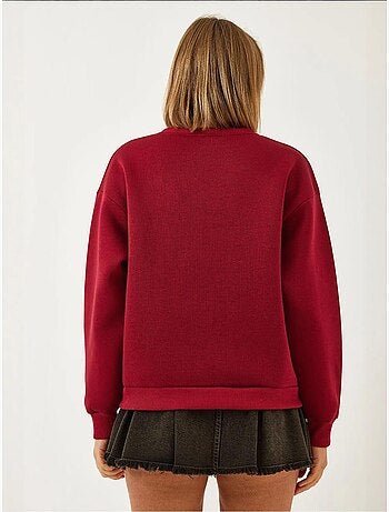 Sweat-shirt brossé trois plis brodé léopard bianco lucci