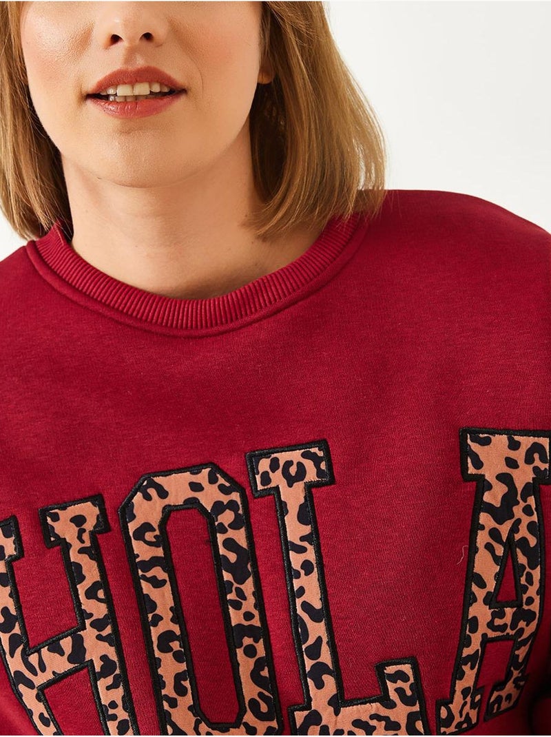 Sweat-shirt brossé trois plis brodé léopard bianco lucci Rouge bordeaux - Kiabi
