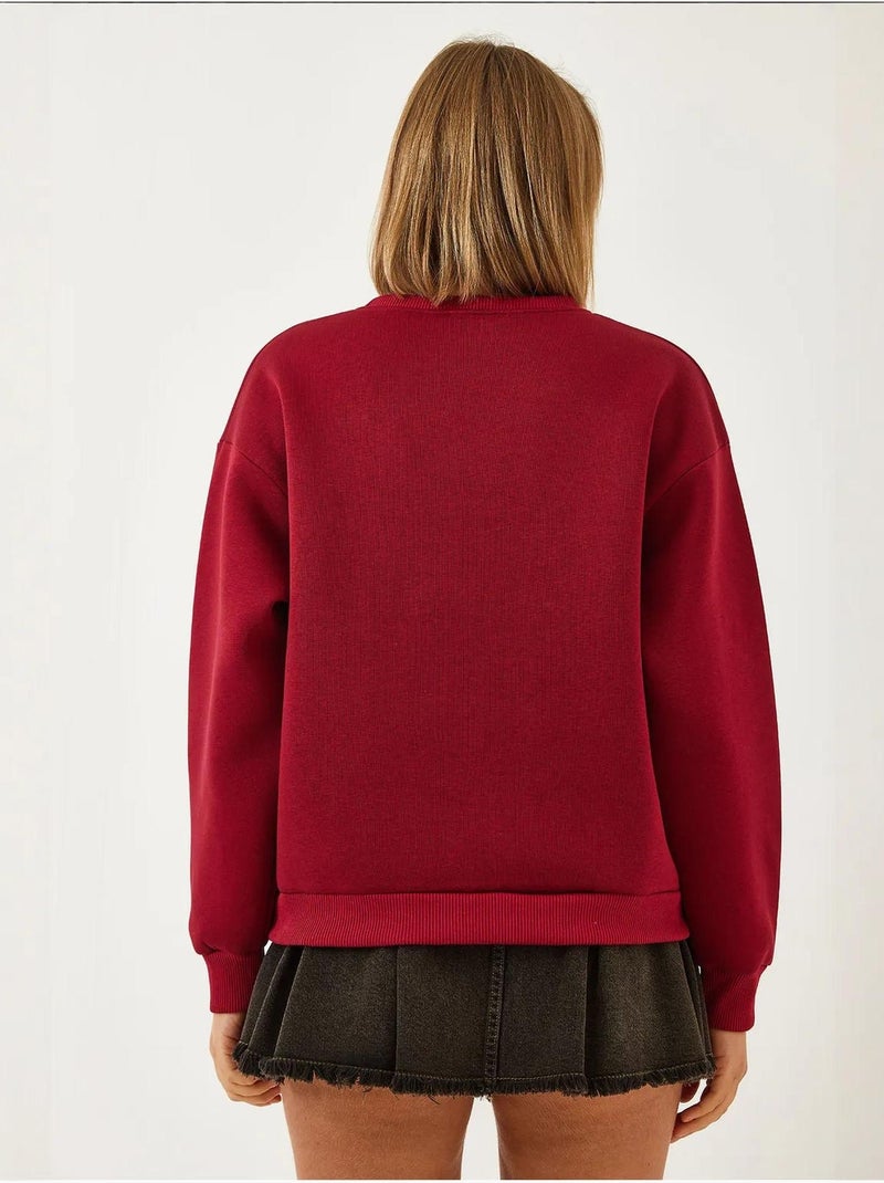 Sweat-shirt brossé trois plis brodé léopard bianco lucci Rouge bordeaux - Kiabi