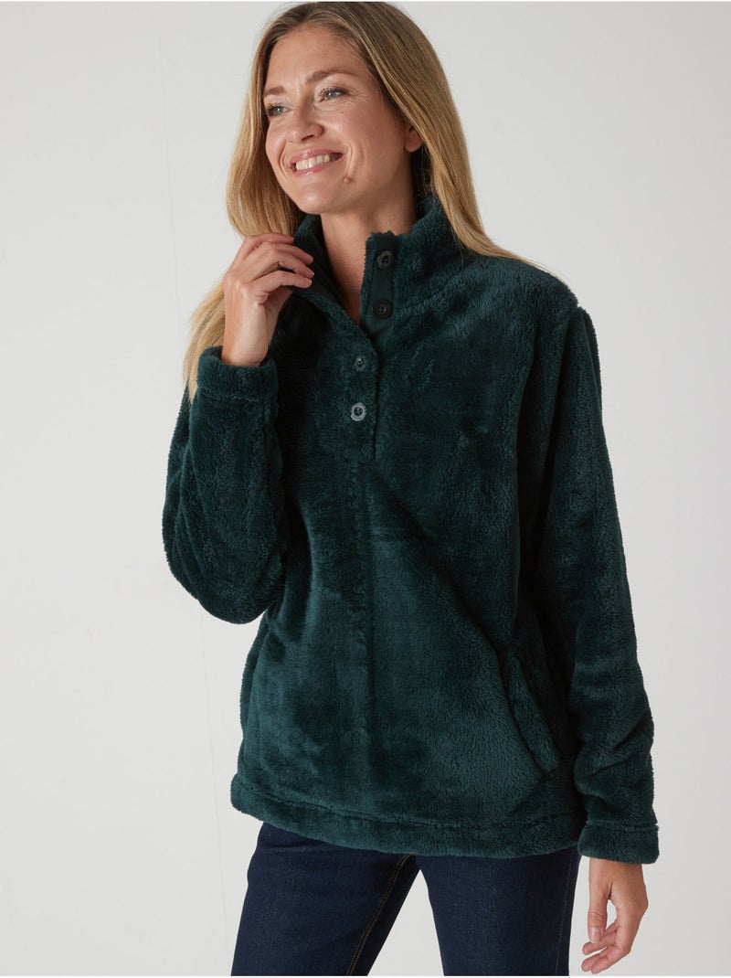 Sweat-shirt col montant maille douce - DAXON Vert émeraude - Kiabi