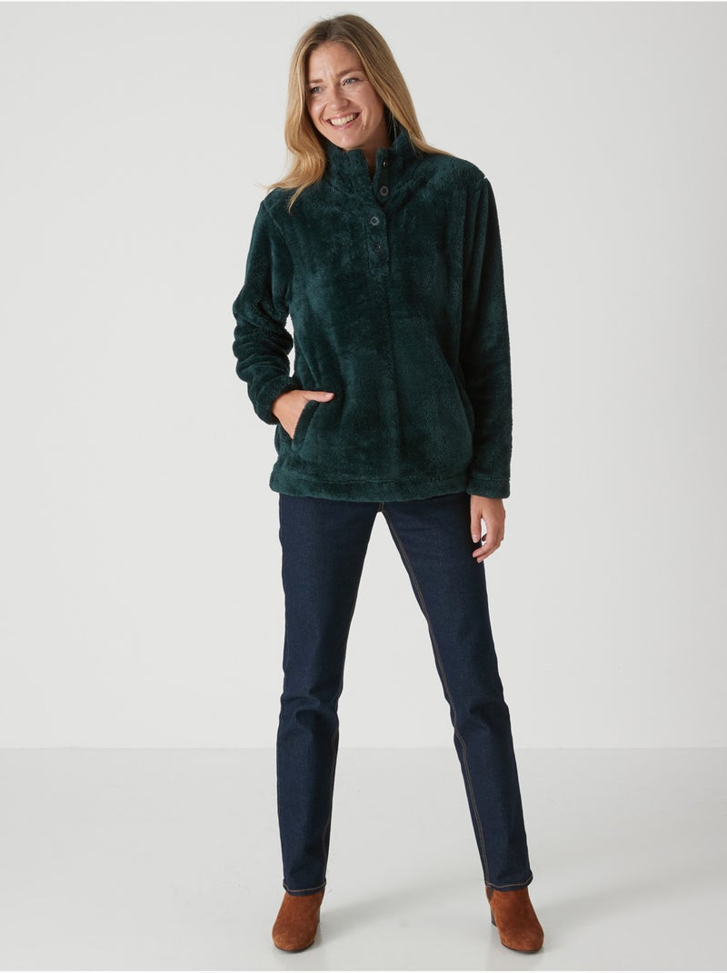 Sweat-shirt col montant maille douce - DAXON Vert émeraude - Kiabi