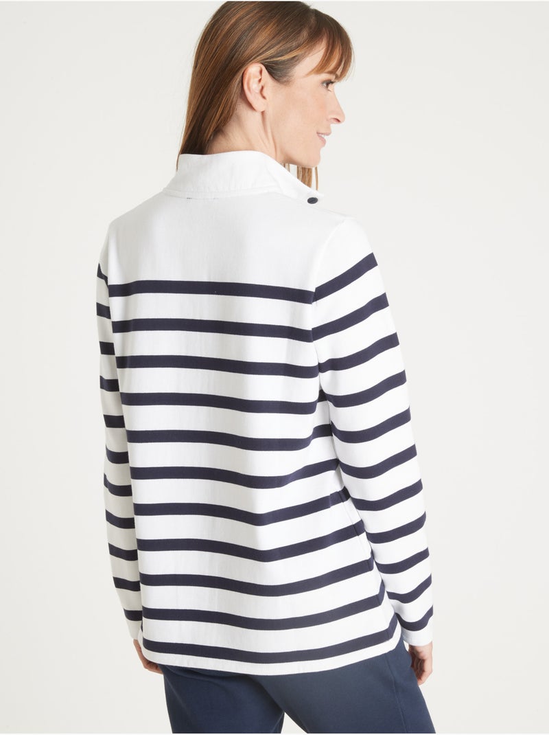 Sweat-shirt col montant rayé - DAXON Blanc Bleu - Kiabi