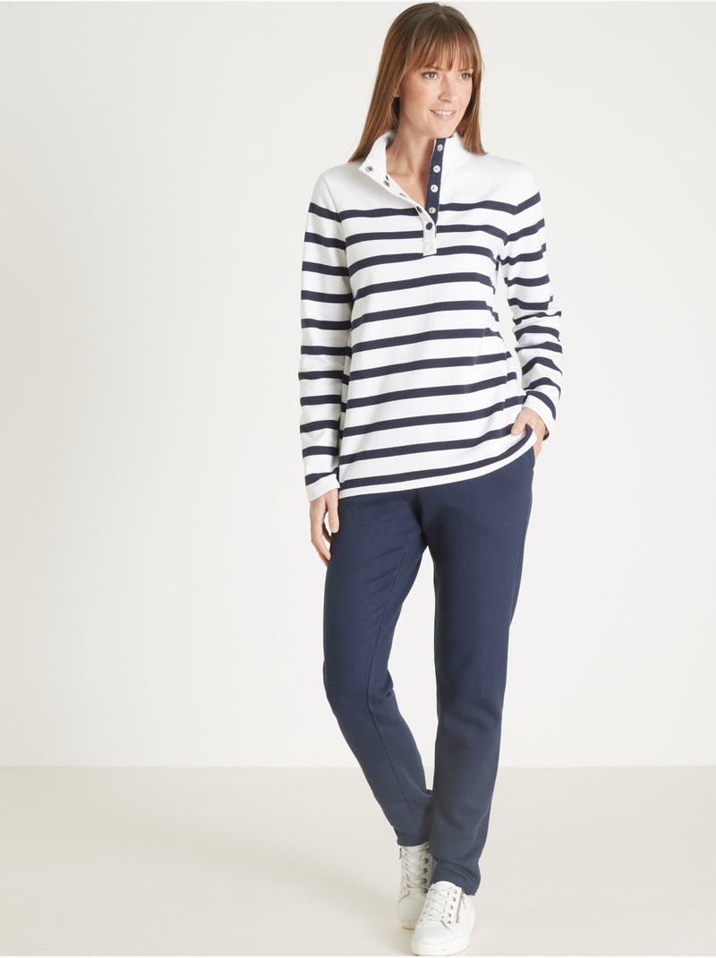 Sweat-shirt col montant rayé - DAXON Blanc Bleu - Kiabi