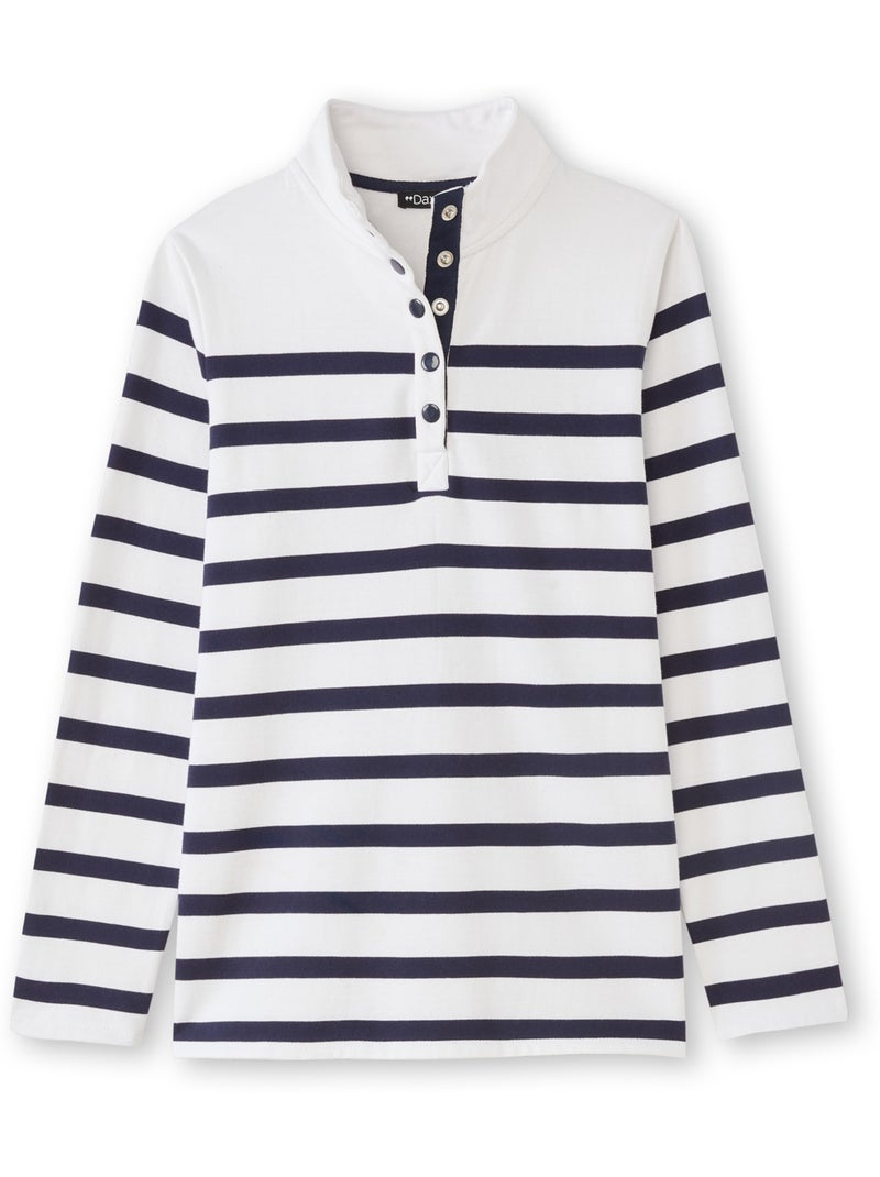 Sweat-shirt col montant rayé - DAXON Blanc Bleu - Kiabi
