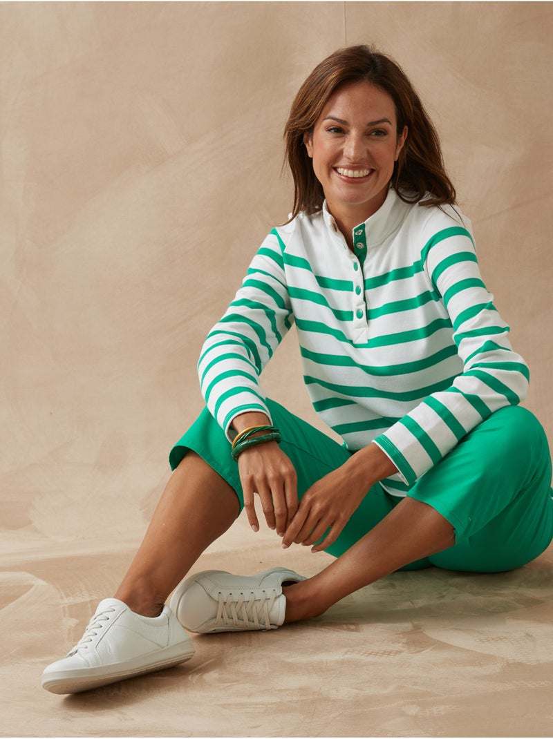Sweat-shirt col montant rayé - DAXON Blanc Vert - Kiabi