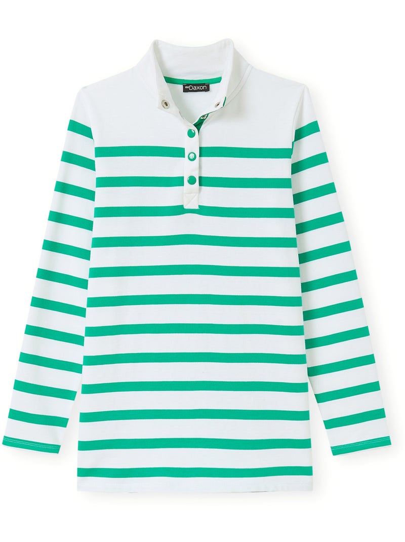Sweat-shirt col montant rayé - DAXON Blanc Vert - Kiabi