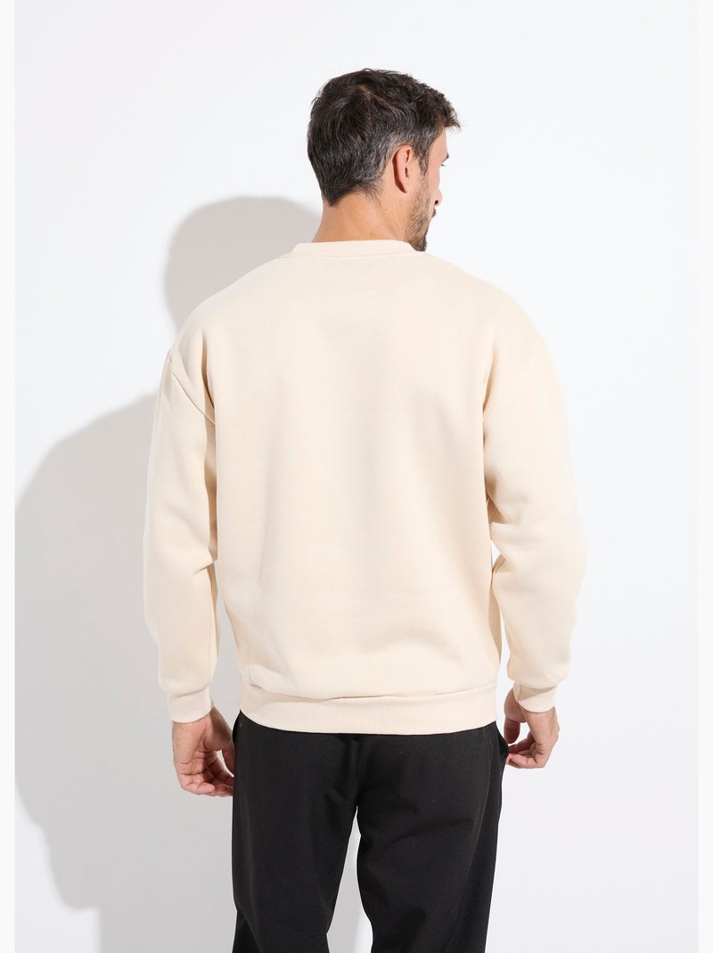 Sweat shirt col rond, détails bord cotes - AFIBEL Vert - Kiabi