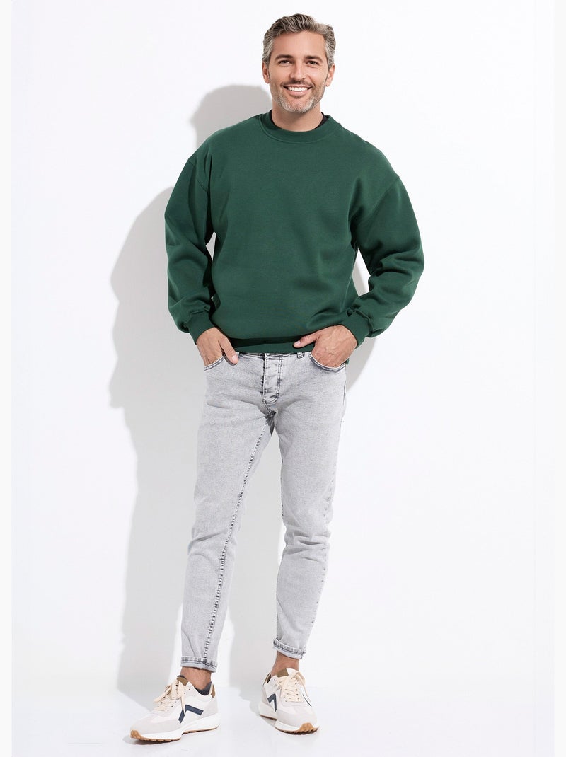 Sweat shirt col rond, détails bord cotes - AFIBEL Vert - Kiabi