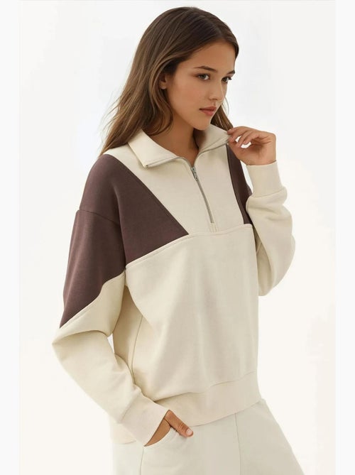 Sweat-shirt confortable à col zippé texturé hiccup - Kiabi Sweat-shirt confortable à col zippé texturé hiccup - Kiabi