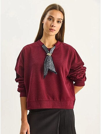 Sweat-shirt côtelé à col rond avec détail d'écharpe lucci