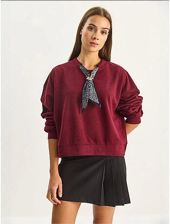 Sweat-shirt côtelé à col rond avec détail d'écharpe lucci