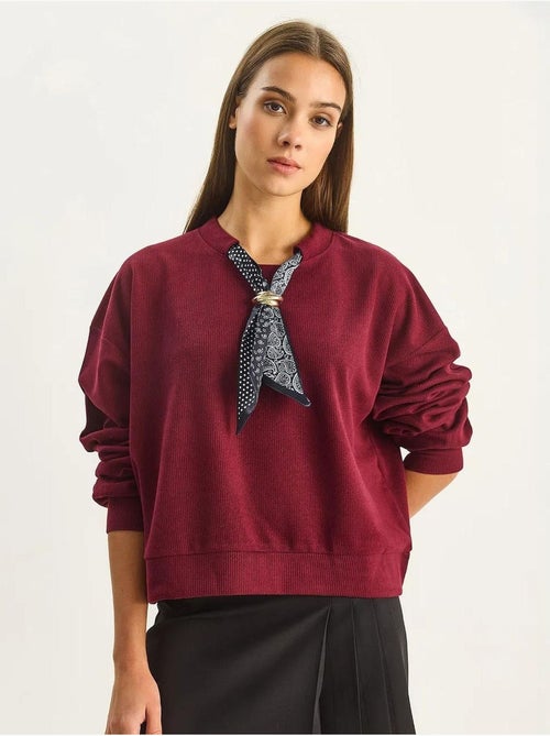 Sweat-shirt côtelé à col rond avec détail d'écharpe lucci - Kiabi Sweat-shirt côtelé à col rond avec détail d'écharpe lucci - Kiabi