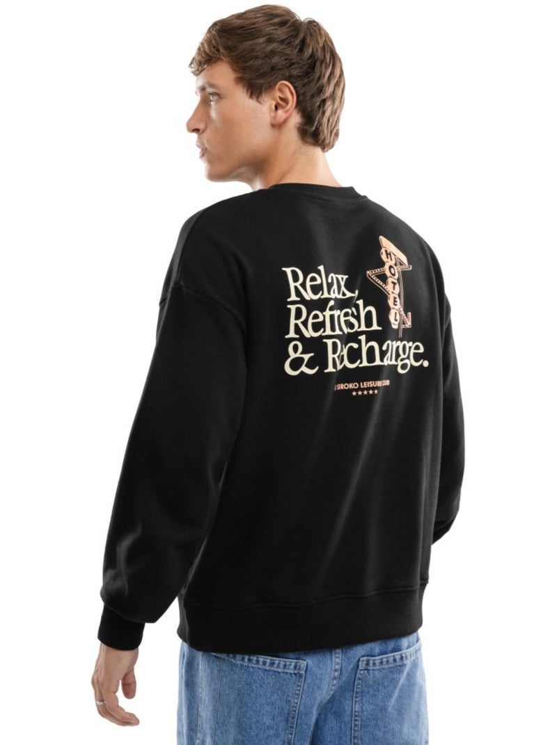 Sweat-shirt coton bio homme lifestyle homme relax Noir - Kiabi