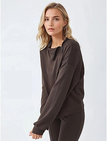 Sweat-shirt coupe décontractée à col zippé busem
