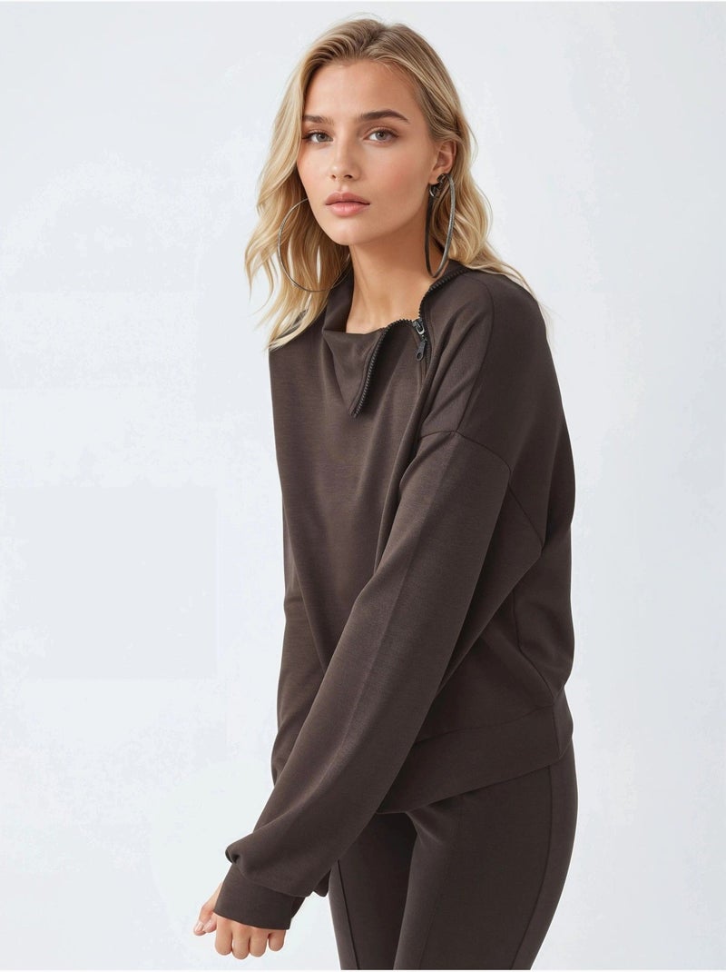 Sweat-shirt coupe décontractée à col zippé busem Marron foncé - Kiabi