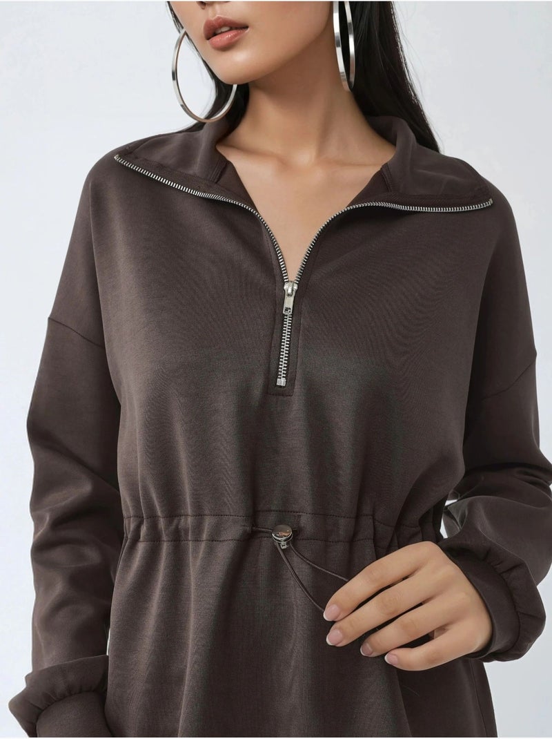 Sweat-shirt coupe décontractée à col zippé busem Marron foncé - Kiabi