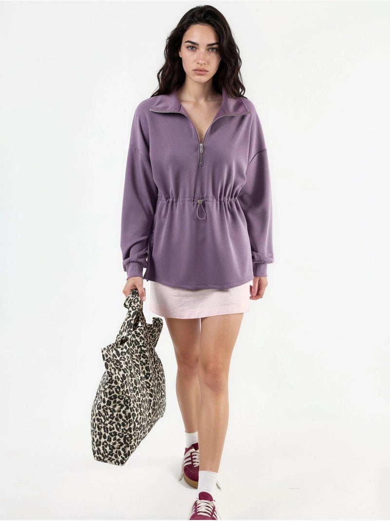 Sweat-shirt coupe décontractée à col zippé busem Mauve - Kiabi