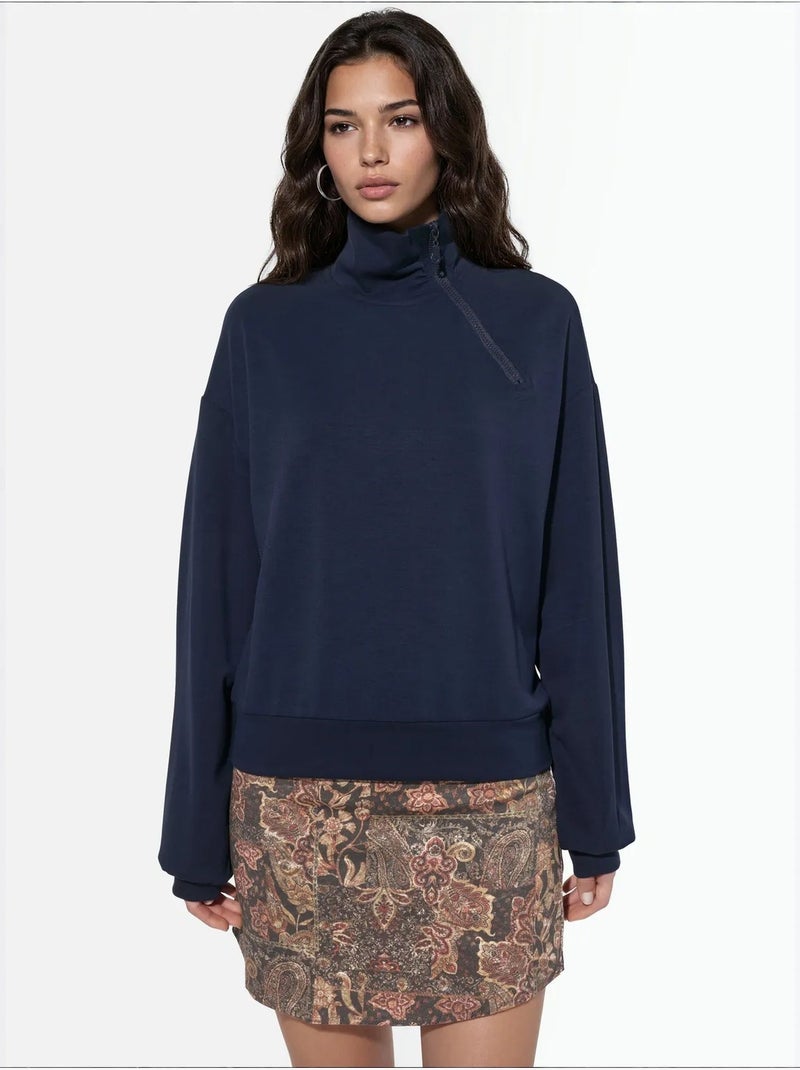 Sweat-shirt coupe décontractée à col zippé busem Noir - Kiabi