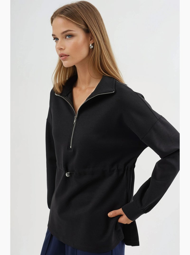Sweat-shirt coupe décontractée à col zippé busem Noir - Kiabi
