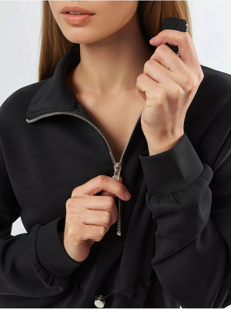 Sweat-shirt coupe décontractée à col zippé busem Noir - Kiabi