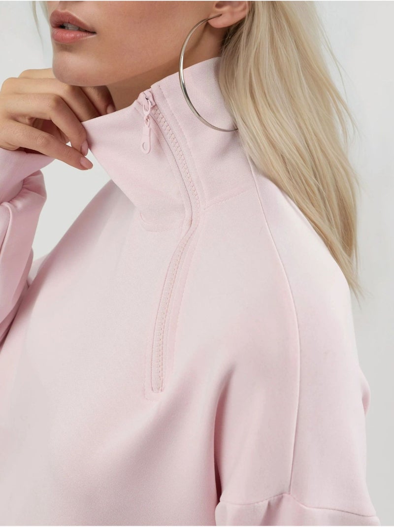 Sweat-shirt coupe décontractée à col zippé busem Rose pâle - Kiabi