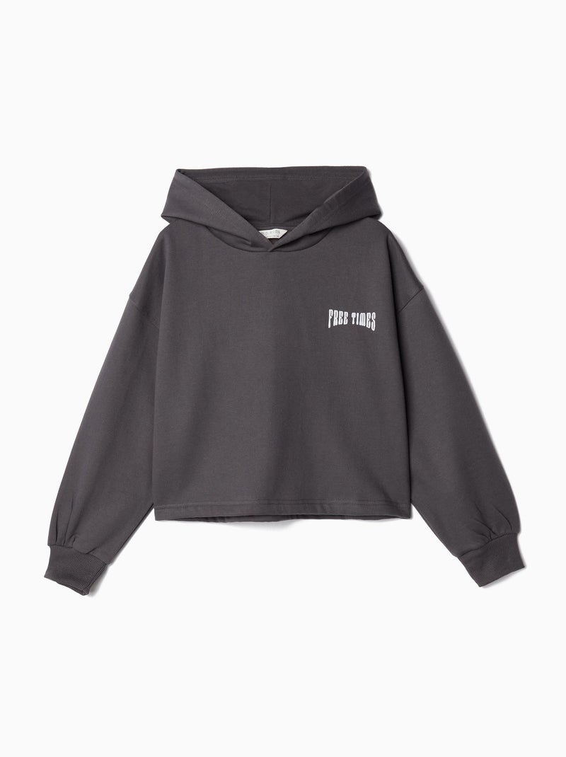 Sweat-shirt court à capuche en Felpa Gris - Kiabi