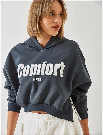 Sweat-shirt court à fermeture éclair latérale brossée à trois fils lucci
