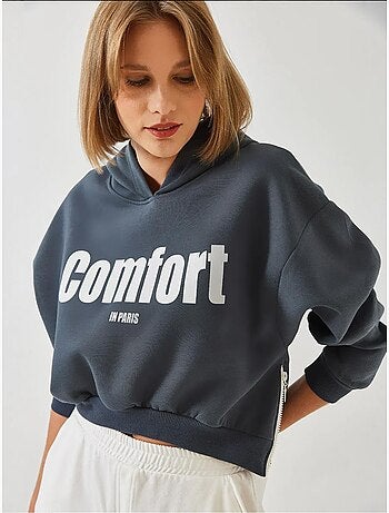 Sweat-shirt court à fermeture éclair latérale brossée à trois fils lucci