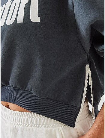 Sweat-shirt court à fermeture éclair latérale brossée à trois fils lucci