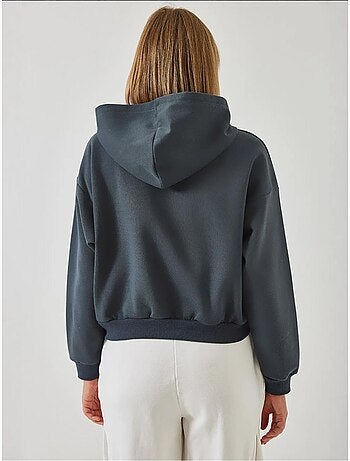 Sweat-shirt court à fermeture éclair latérale brossée à trois fils lucci