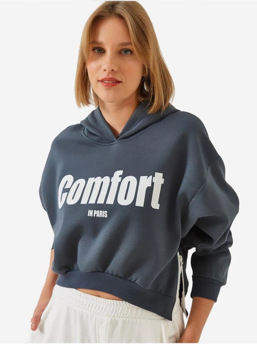 Sweat-shirt court à fermeture éclair latérale brossée à trois fils lucci - Kiabi