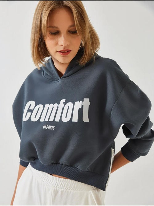 Sweat-shirt court à fermeture éclair latérale brossée à trois fils lucci - Kiabi
