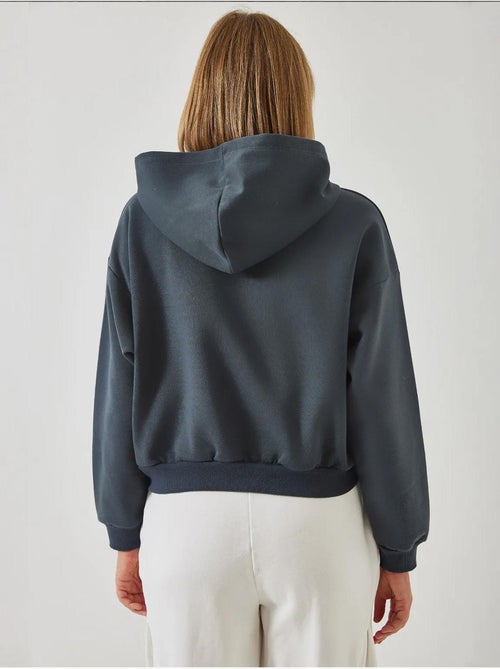 Sweat-shirt court à fermeture éclair latérale brossée à trois fils lucci - Kiabi