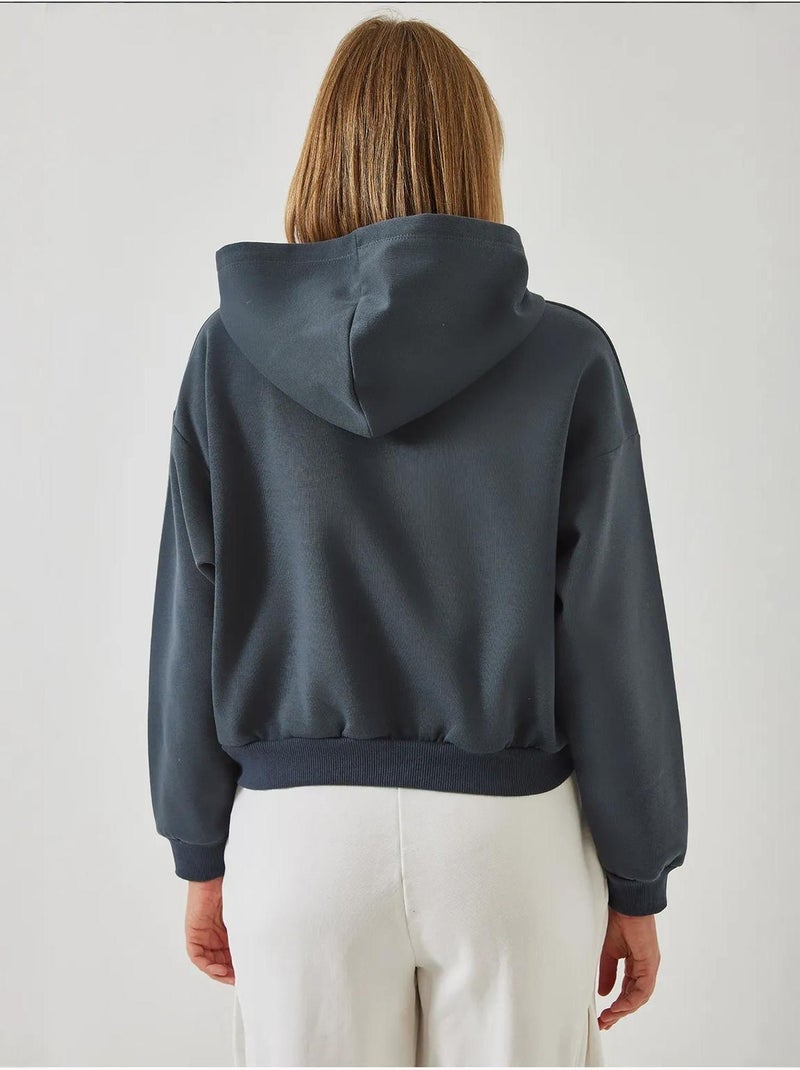 Sweat-shirt court à fermeture éclair latérale brossée à trois fils lucci Gris foncé - Kiabi