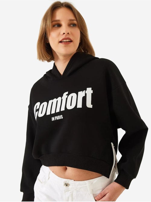 Sweat-shirt court à fermeture éclair latérale brossée à trois fils lucci - Kiabi