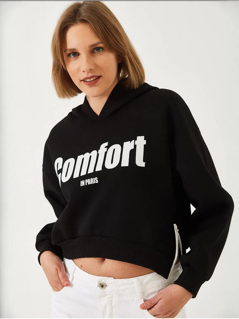 Sweat-shirt court à fermeture éclair latérale brossée à trois fils lucci Noir - Kiabi